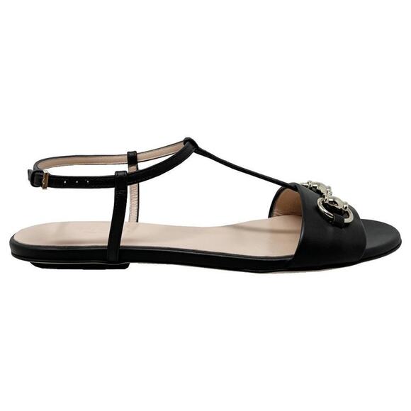 Gucci Shoes Horsebit Black Leather Flat Sandals- Size 36.5 - Picture 4 of 9